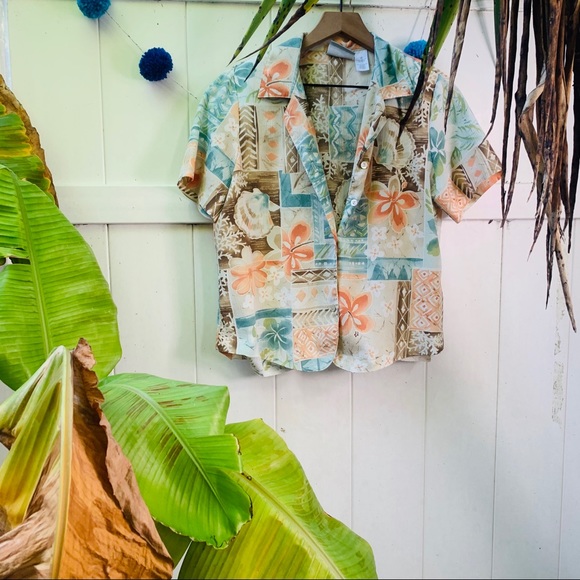 vintage vsco y2k Shell Hawaiian button up popover - Picture 8 of 10
